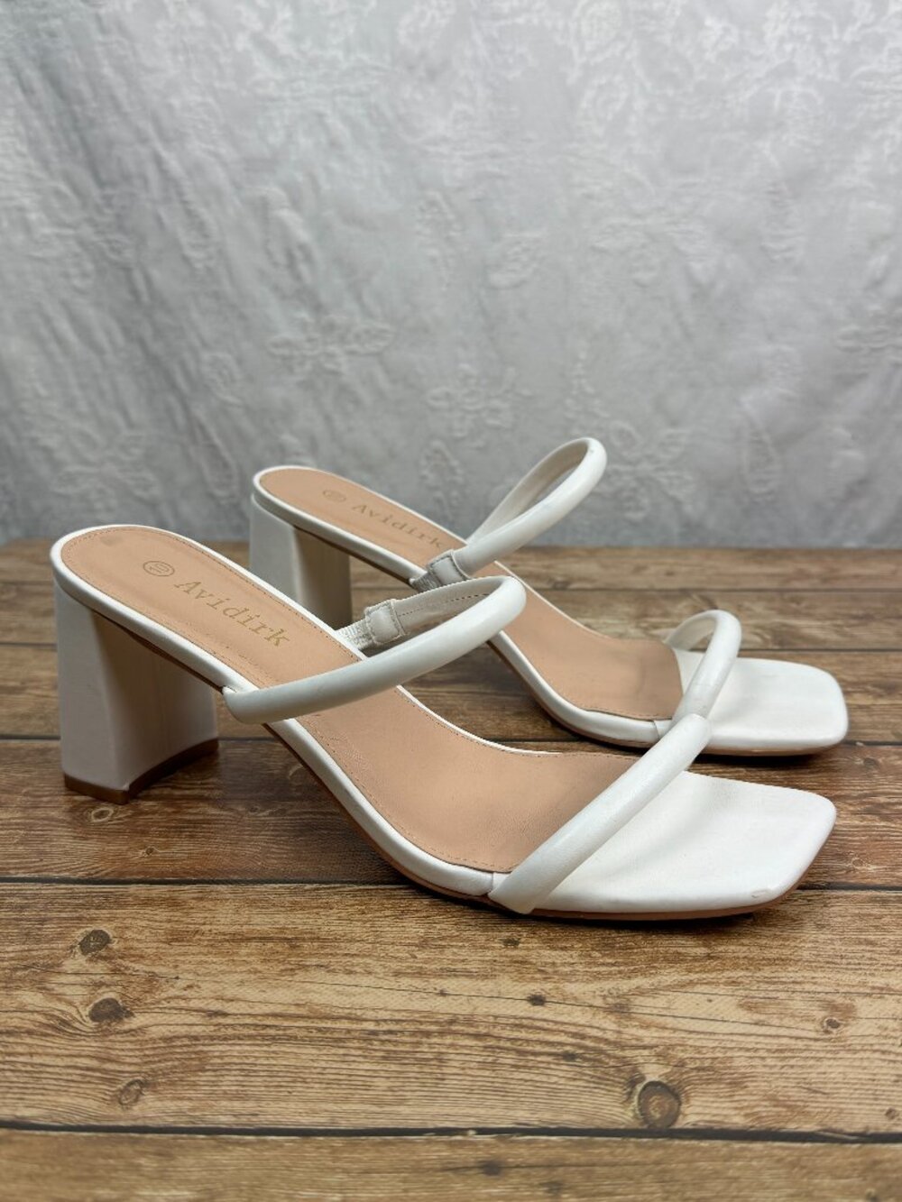 Avirdik White Square Toe Strappy Block Heel Sandals Women Size 10